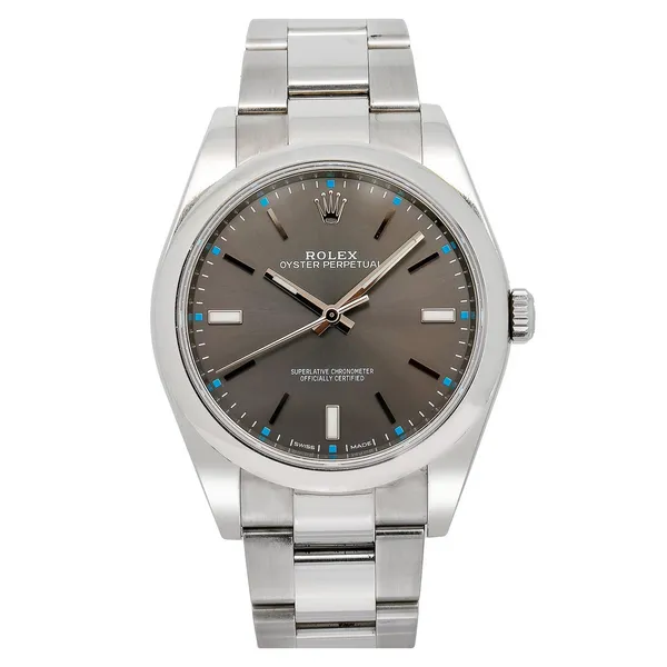 PREOWNED 2019 ROLEX OYSTER PERPETUAL GREY DIAL SMOOTH BEZEL 39MM Blue Water Jewelers Saint Augustine, FL