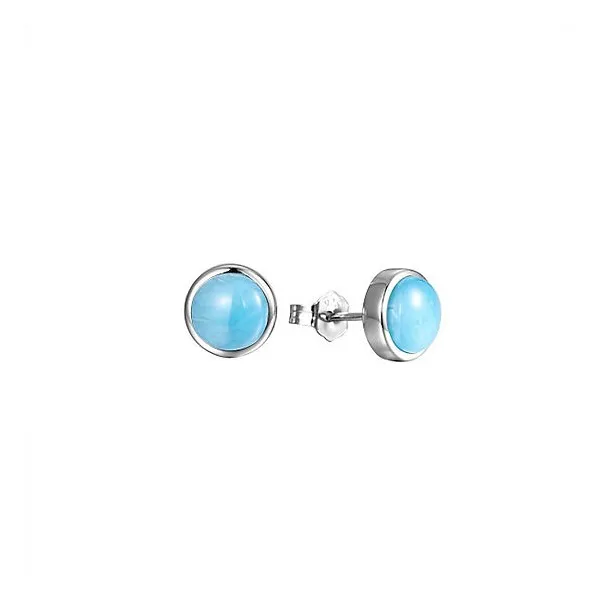SILVER ROUND LARIMAR 9MM STUD EARRINGS Blue Water Jewelers Saint Augustine, FL