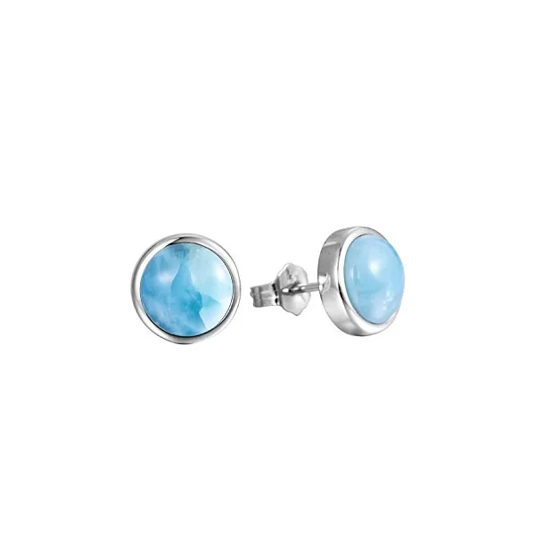 SILVER ROUND LARIMAR 10MM STUD EARRINGS Blue Water Jewelers Saint Augustine, FL