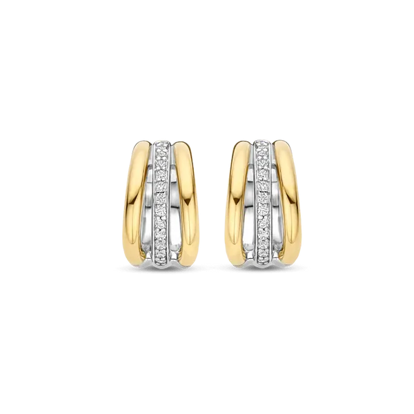 TI SENTO GOLD-PLATED SILVER CZ TWO-TONE HUGGIE EARRINGS Image 2 Blue Water Jewelers Saint Augustine, FL