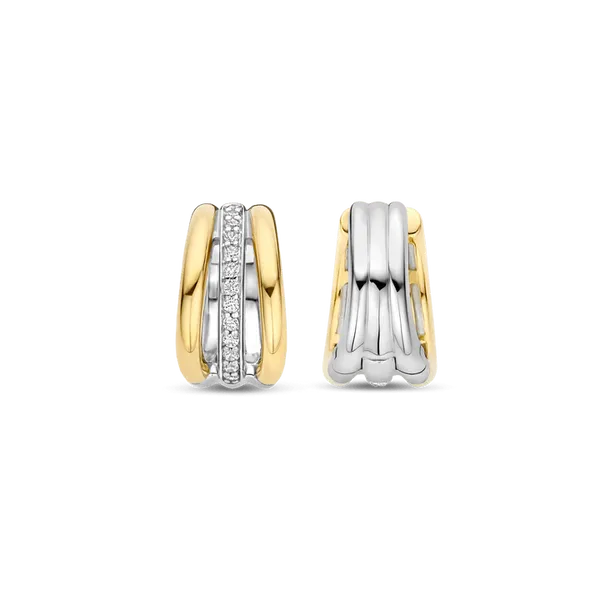 TI SENTO GOLD-PLATED SILVER CZ TWO-TONE HUGGIE EARRINGS Image 4 Blue Water Jewelers Saint Augustine, FL