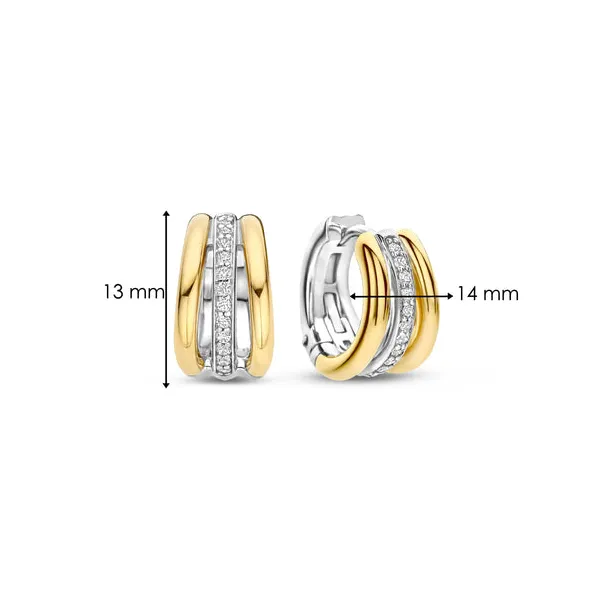 TI SENTO GOLD-PLATED SILVER CZ TWO-TONE HUGGIE EARRINGS Image 5 Blue Water Jewelers Saint Augustine, FL