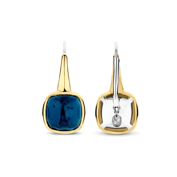TI SENTO GOLD-PLATED DEEP BLUE CUSHION DROP EARRINGS Image 2 Blue Water Jewelers Saint Augustine, FL