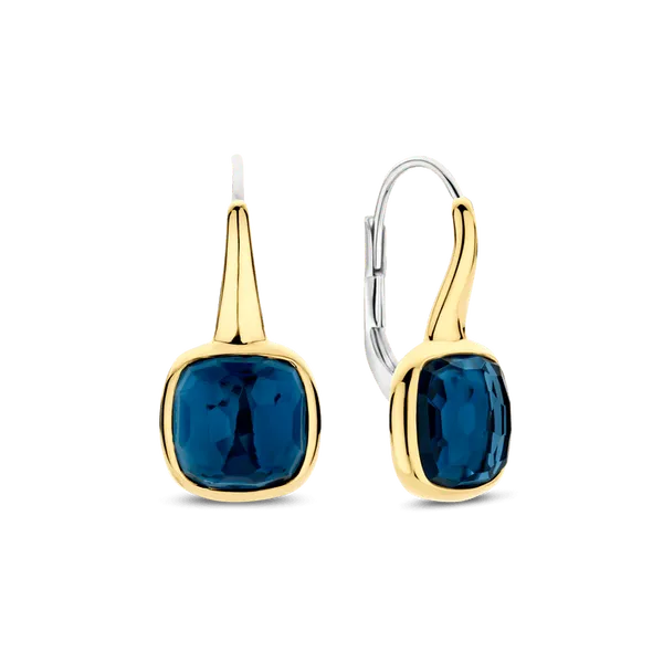 TI SENTO GOLD-PLATED DEEP BLUE CUSHION DROP EARRINGS Blue Water Jewelers Saint Augustine, FL