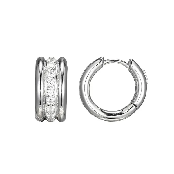 STERLING SILVER RHODIUM PLATED CZ HUGGIE HOOP EARRINGS Blue Water Jewelers Saint Augustine, FL
