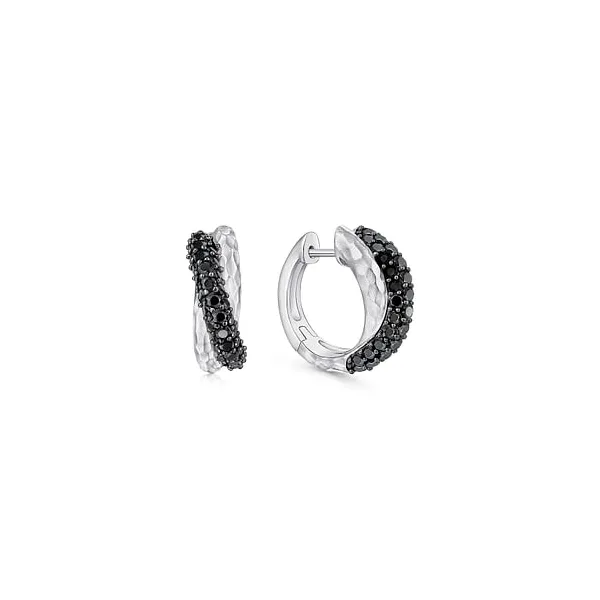 SILVER HAMMERED BLACK SPINEL HUGGIES Blue Water Jewelers Saint Augustine, FL