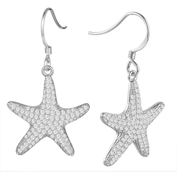 STERLING SILVER PAVE CZ STARFISH DANGLE EARRINGS Blue Water Jewelers Saint Augustine, FL