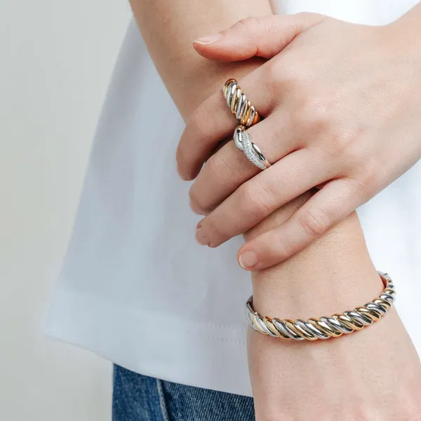 TI SENTO GOLD-PLATED SILVER DOMED TWO-TONED BRACELET Image 4 Blue Water Jewelers Saint Augustine, FL