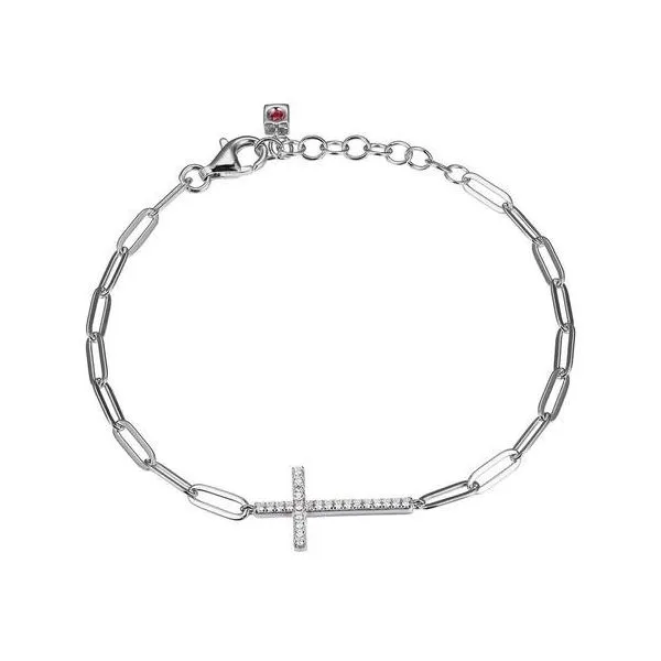 SILVER CZ SIDEWAYS CROSS PENDANT BRACELET Blue Water Jewelers Saint Augustine, FL