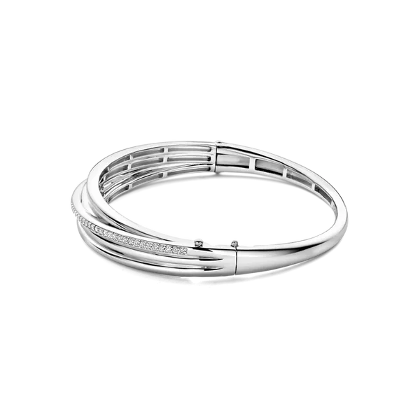 TI SENTO PLATINUM PLATED STACKED SILVER BANGLE BRACELET Image 2 Blue Water Jewelers Saint Augustine, FL