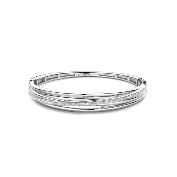TI SENTO PLATINUM PLATED STACKED SILVER BANGLE BRACELET Blue Water Jewelers Saint Augustine, FL