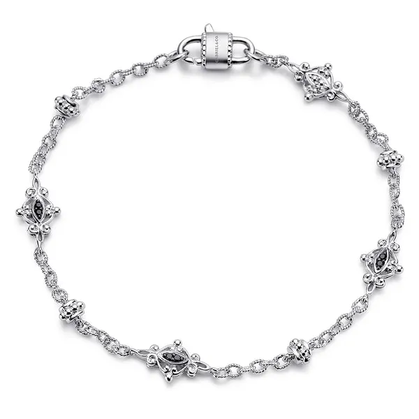 SILVER AND BLACK SPINEL STATION BRACELET Blue Water Jewelers Saint Augustine, FL
