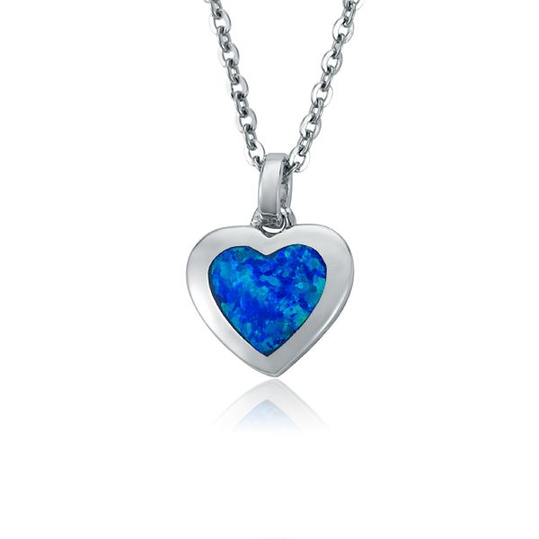 SILVER HEART BLUE OPAL PENDANT WITH CHAIN Blue Water Jewelers Saint Augustine, FL