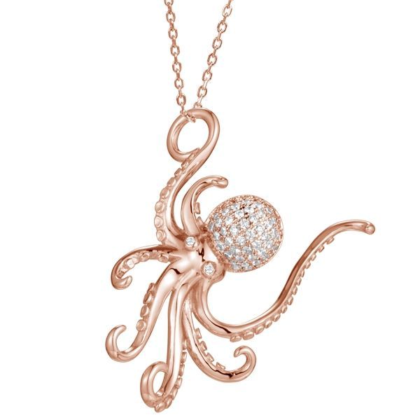 Silver Rose Gold Finished Octopus Pendant Blue Water Jewelers Saint Augustine, FL