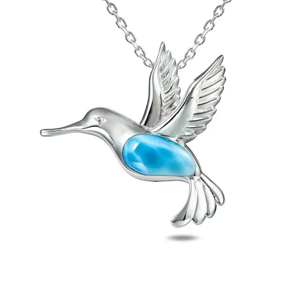 SILVER LARIMAR HUMMINGBIRD PENDANT NECKLACE Blue Water Jewelers Saint Augustine, FL