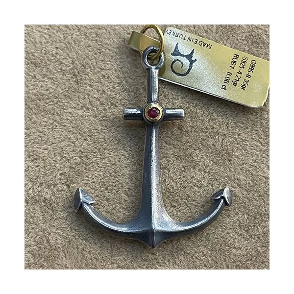 SILVER & RUBY ANCHOR PENDANT Blue Water Jewelers Saint Augustine, FL