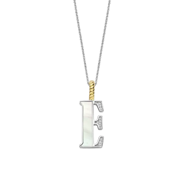 TISENTO GOLD-PLATED SILVER LETTER E PENDANT NECKLACE Blue Water Jewelers Saint Augustine, FL
