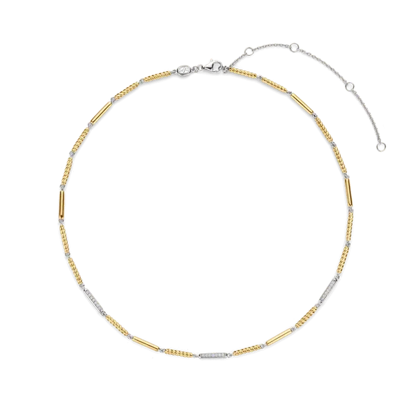 TI SENTO Gold-Plated Silver Two-Tone Alternating Patterned Bar Link Necklace Image 3 Blue Water Jewelers Saint Augustine, FL