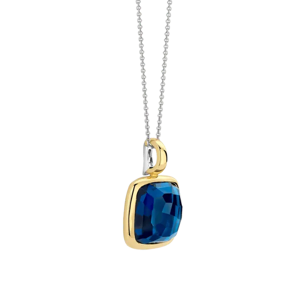 TI SENTO GOLD-PLATED SILVER BLUE STONE CUSHION-SHAPED PENDANT NECKLACE Image 2 Blue Water Jewelers Saint Augustine, FL