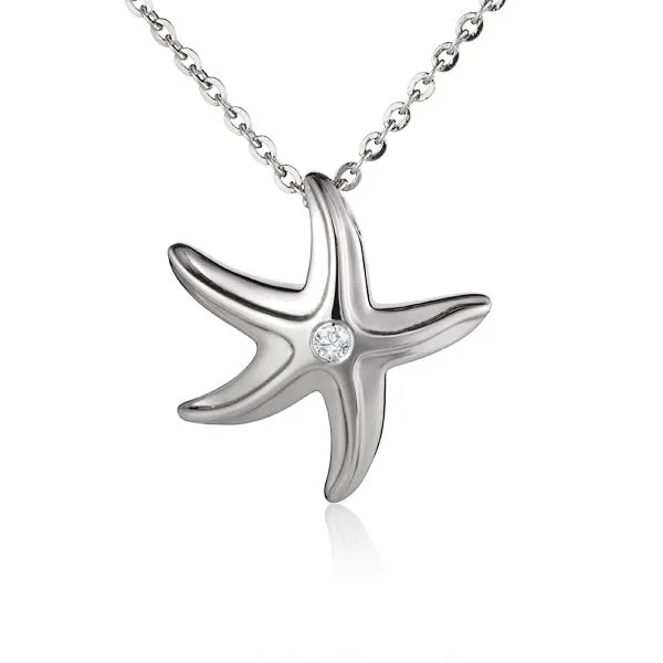 Sterling Silver Starfish Center CZ Pendant With Chain Blue Water Jewelers Saint Augustine, FL