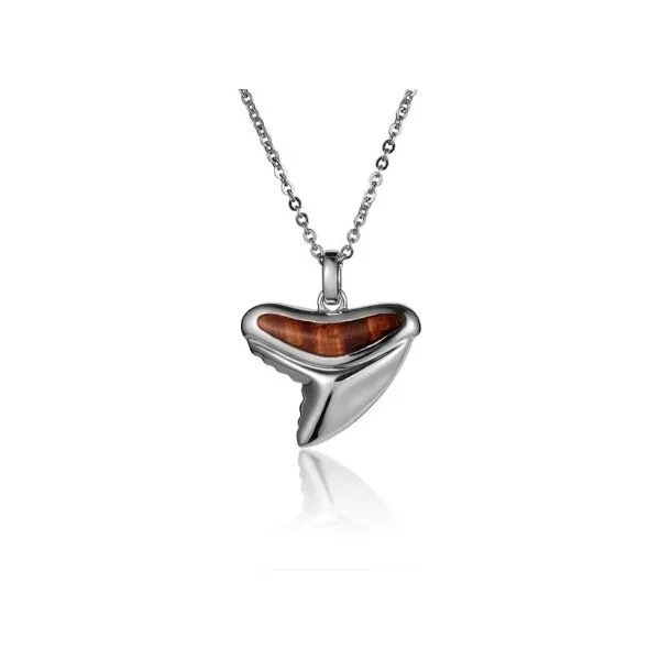 SILVER KOA WOOD SHARK TOOTH PENDANT NECKLACE Blue Water Jewelers Saint Augustine, FL