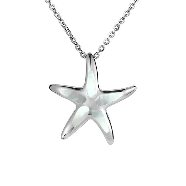 Sterling Silver Starfish Pendant With Inlay Mother Of Pearl With Chain Blue Water Jewelers Saint Augustine, FL