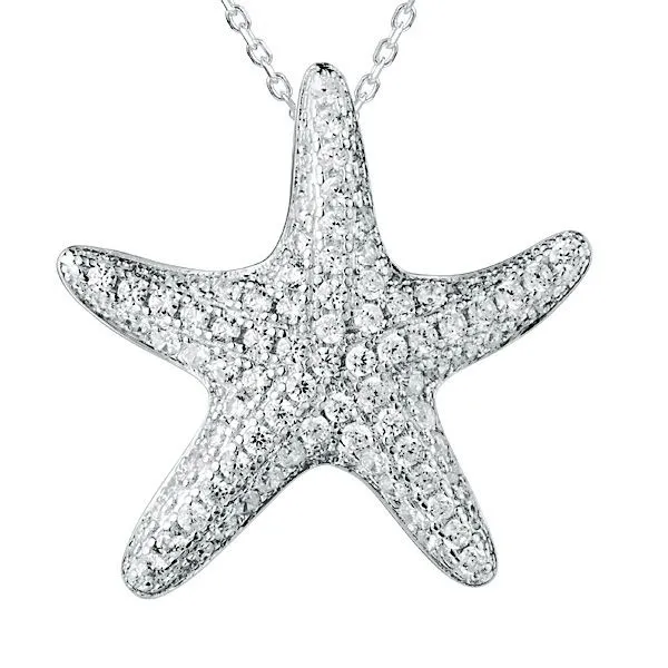 STERLING SILVER PAVE CZ STARFISH LARGE PENDANT (WHITE) Blue Water Jewelers Saint Augustine, FL