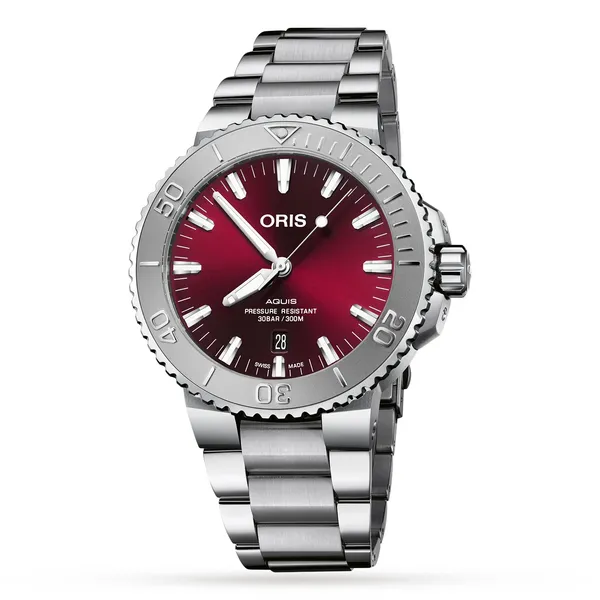 ORIS AQUIS DATE CHERRY DIAL 43.5MM WATCH Blue Water Jewelers Saint Augustine, FL