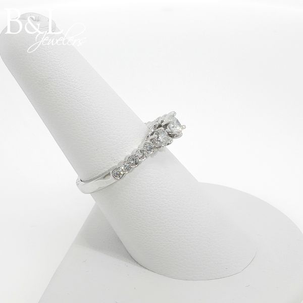 Three Diamond Design Engagement Ring in 14K White Gold Image 2 B & L Jewelers Danville, KY