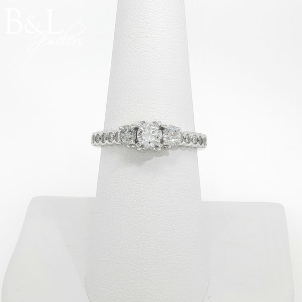 Three Diamond Design Engagement Ring in 14K White Gold B & L Jewelers Danville, KY