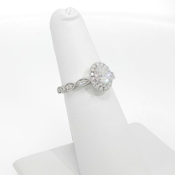 14K White Gold Oval Diamond Halo Engagement Ring Image 2 B & L Jewelers Danville, KY