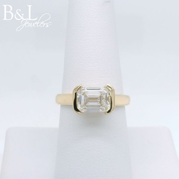 14K Yellow Gold 2ctw Emerald Lab Diamond Sideways Half Bezel Ring B & L Jewelers Danville, KY