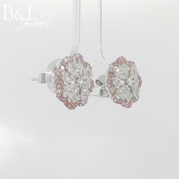14Kt White/Rose Gold White and Pink Diamond Earrings Image 2 B & L Jewelers Danville, KY