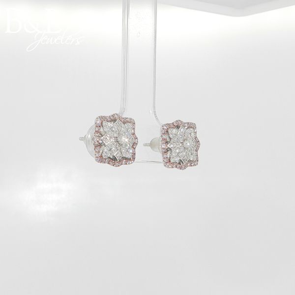 14Kt White/Rose Gold White and Pink Diamond Earrings Image 2 B & L Jewelers Danville, KY