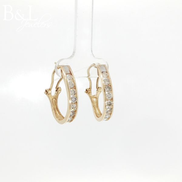 14K Yellow Gold Diamond Lever back Hoop Earrings B & L Jewelers Danville, KY