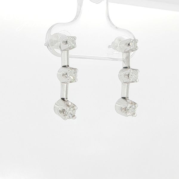 14K White Gold Round Diamond 3 Stone Drop Earrings Image 2 B & L Jewelers Danville, KY