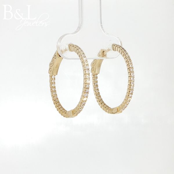 14K Yellow Gold .55ctw Diamond Hoop Earrings Image 2 B & L Jewelers Danville, KY