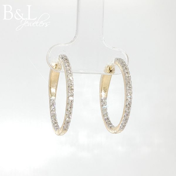 14K Yellow Gold .50ctw Diamond Hoop Earrings Image 2 B & L Jewelers Danville, KY