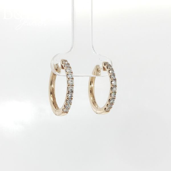 Yellow Gold Diamond Huggie Hoop Earrings Image 2 B & L Jewelers Danville, KY