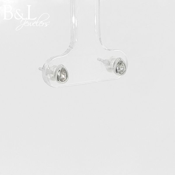 14K White Gold .16ctw Pear Diamond Bezel Earrings Image 2 B & L Jewelers Danville, KY