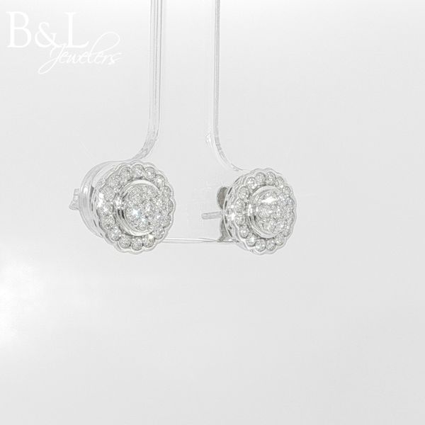 14k White Gold Cluster Diamond Halo Earrings Image 2 B & L Jewelers Danville, KY