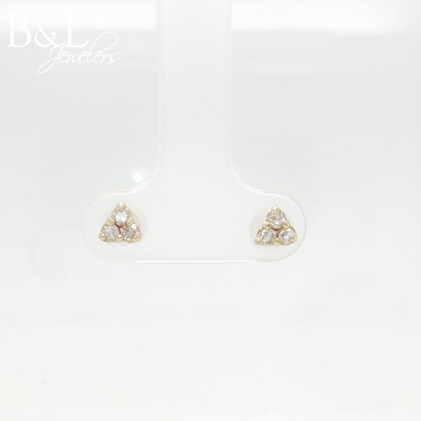 14K Yellow Gold Diamond Three Stone Stud Earrings .15ctw B & L Jewelers Danville, KY