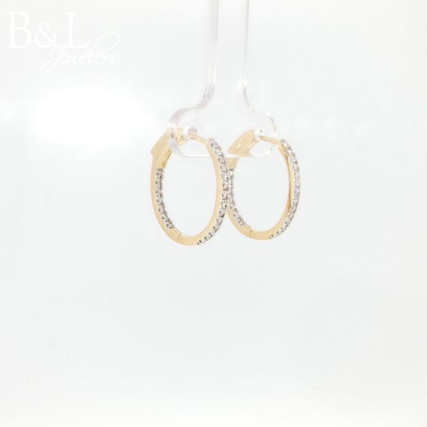 10k Yellow Gold .25ctw Round Diamond Inside Out Hoop Earrings Image 2 B & L Jewelers Danville, KY