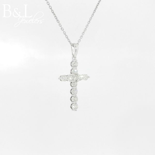 14k White Gold .50ctw Bubble Set Diamond Cross Necklace Image 2 B & L Jewelers Danville, KY