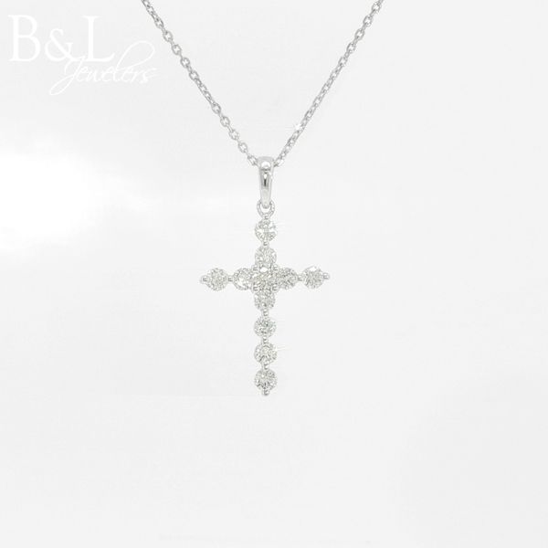 14k White Gold .50ctw Bubble Set Diamond Cross Necklace B & L Jewelers Danville, KY