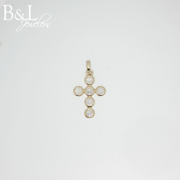 14k Yellow Gold .15ctw Diamond Bezel Set Cross Pendant B & L Jewelers Danville, KY