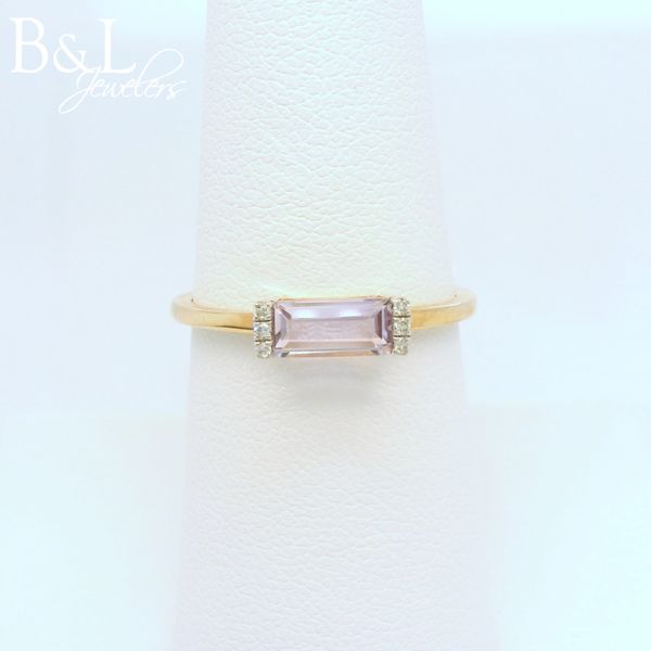 14k Rose Gold .52ct Baguette Pink Amethyst and .03ct Diamond Ring B & L Jewelers Danville, KY