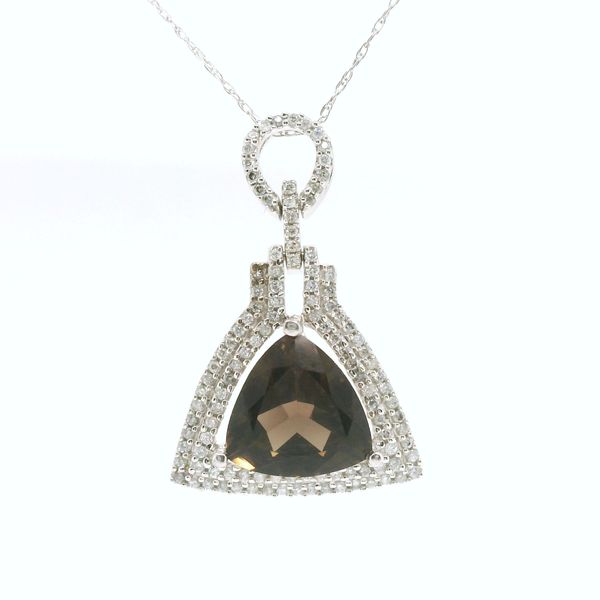 14k White Gold Trillion Smokey Quartz and .60ctw Diamond Necklace B & L Jewelers Danville, KY