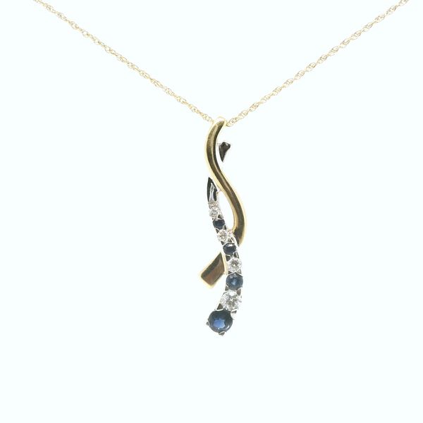 10k Two Tone .10ct Diamond and Sapphire Ribbon Style Necklace B & L Jewelers Danville, KY