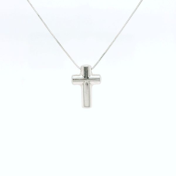 18k White Gold Puff Petite Cross Necklace B & L Jewelers Danville, KY
